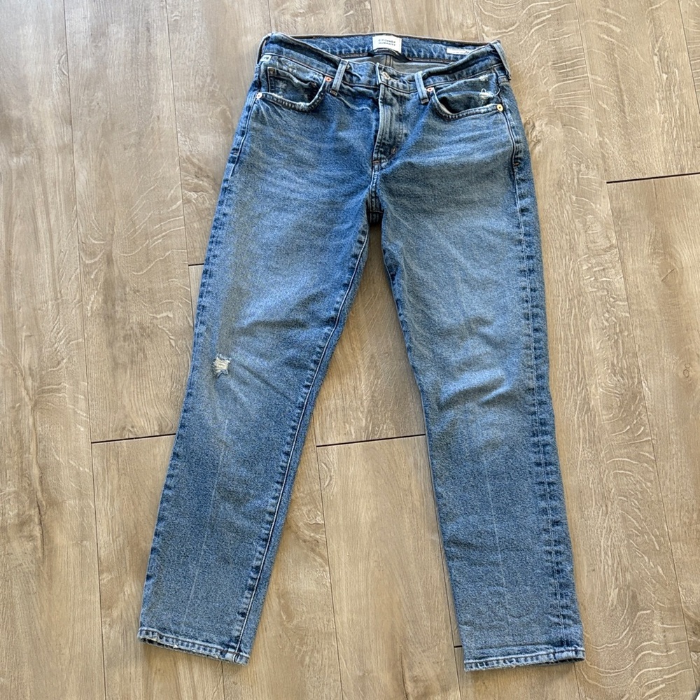 Citizens Of Humanity Blue Straight-Leg Jeans with Subtle Distress